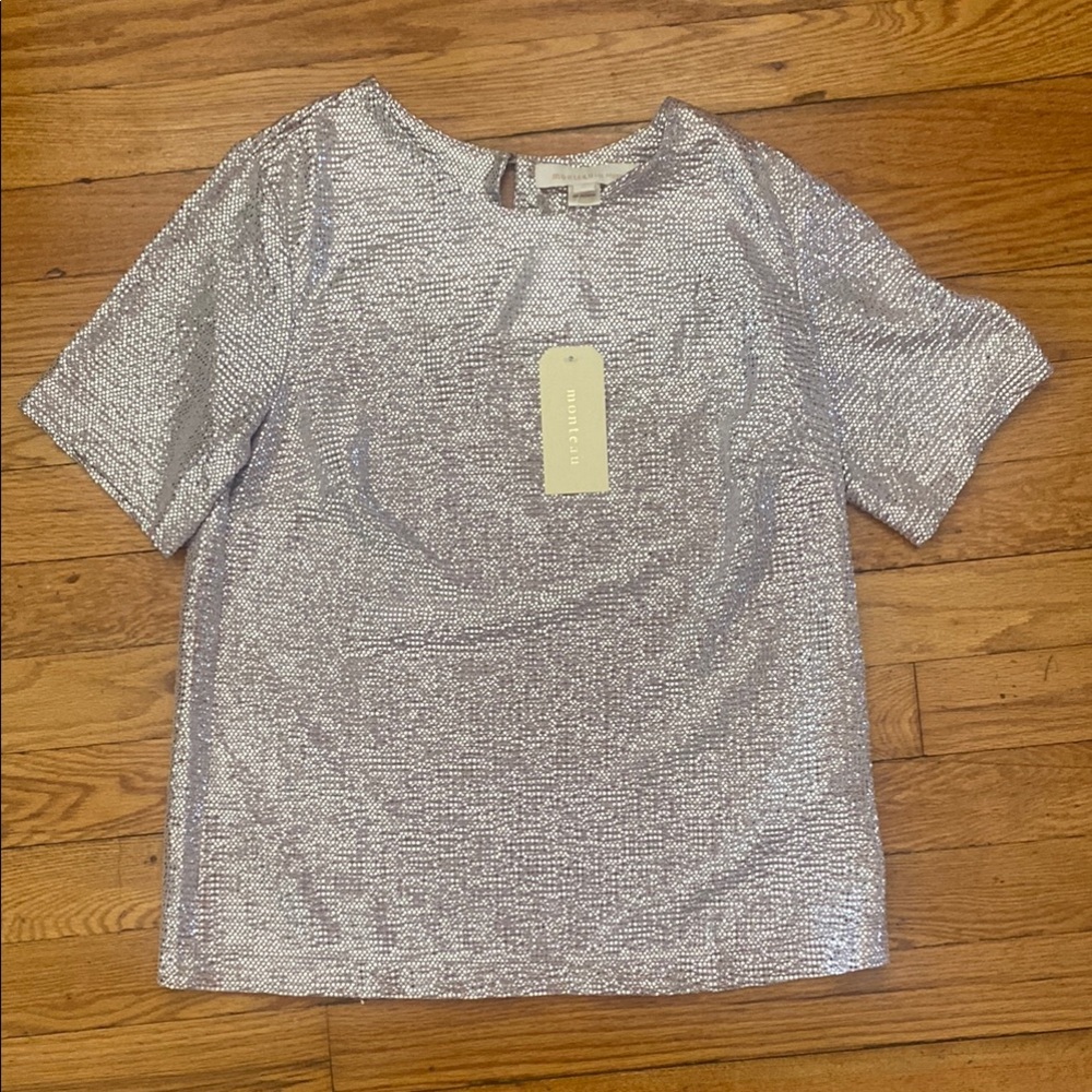 Monteau Gray Sequin Boxy Short Sleeve Tee